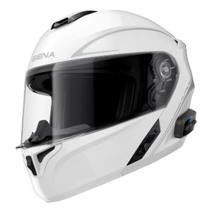 Casco de moto abatible con heatset SENA Outrush R blanco brillo