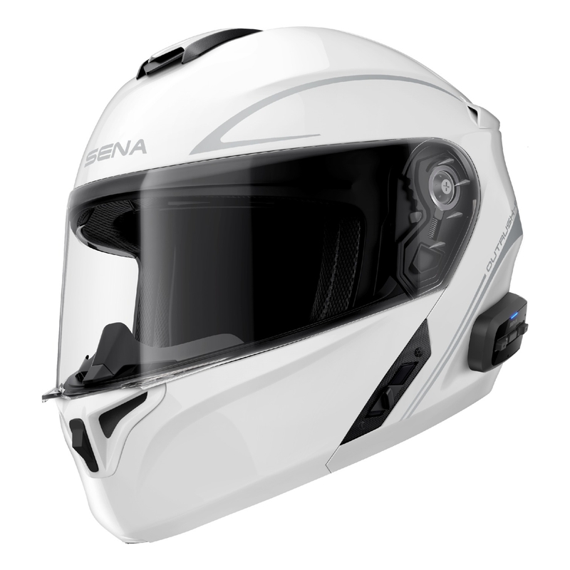 Casco de moto abatible con heatset SENA Outrush R blanco brillo