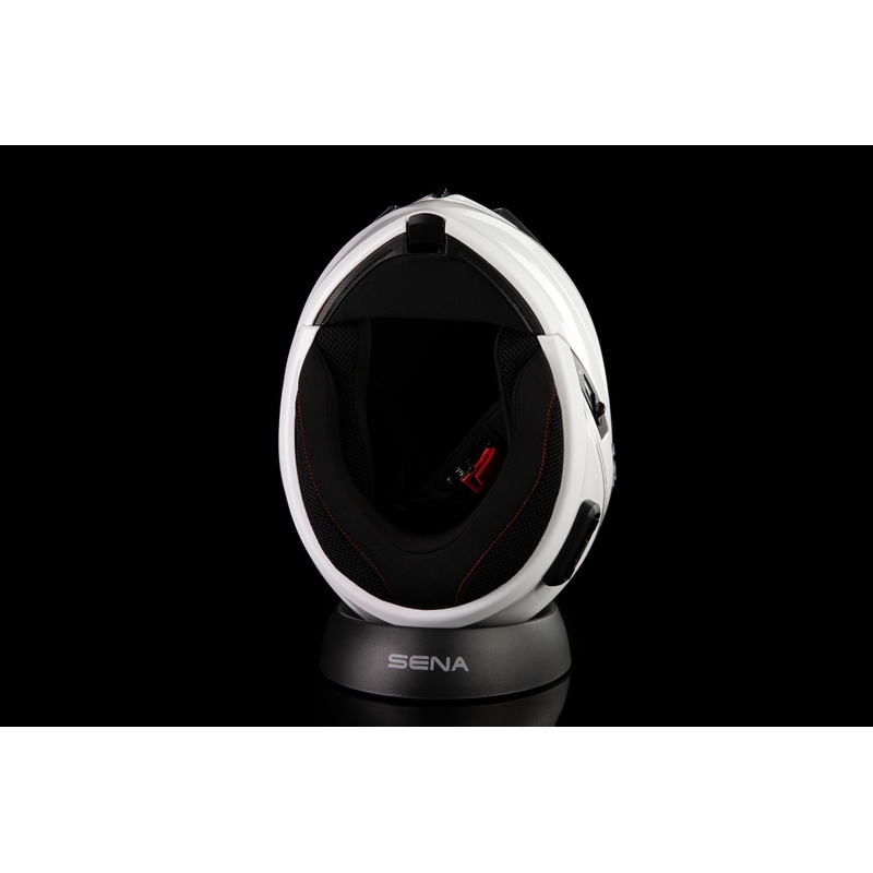 Casco de moto abatible con heatset SENA Outrush R blanco brillo