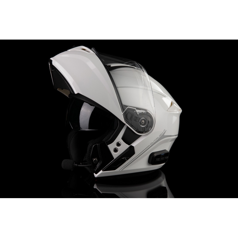 Casco de moto abatible con heatset SENA Outrush R blanco brillo