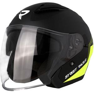 Casco de moto abierto Street Racer Sonic negro mate-amarillo fluo