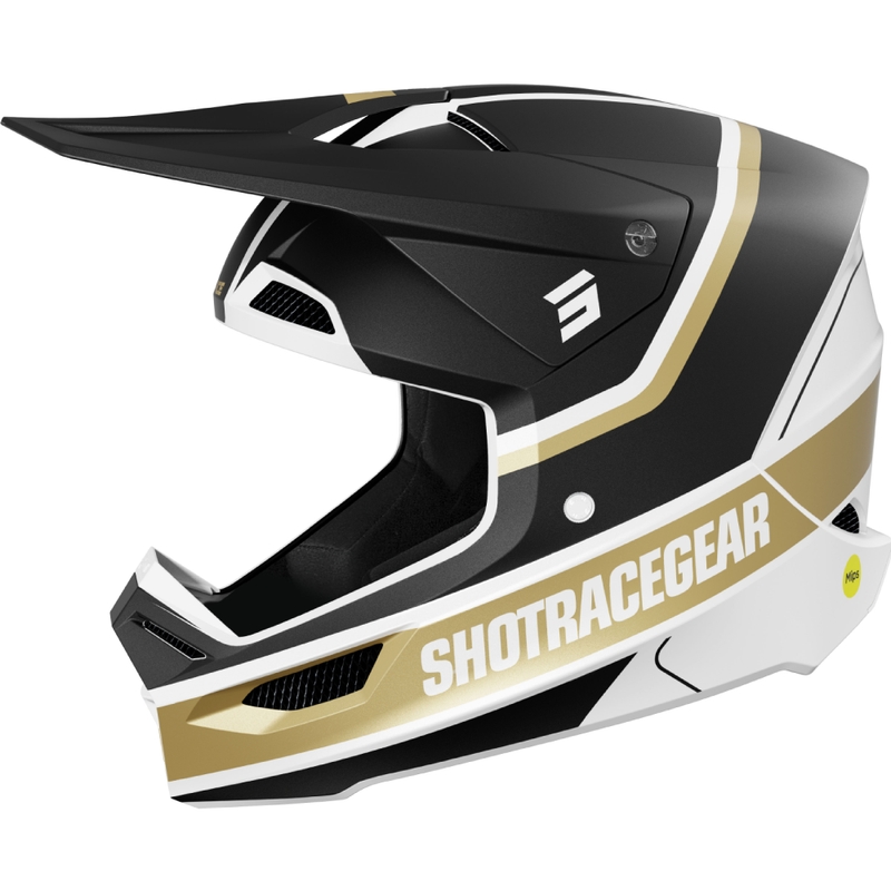 Casco de motocross Shot Race Mythic negro mate-oro