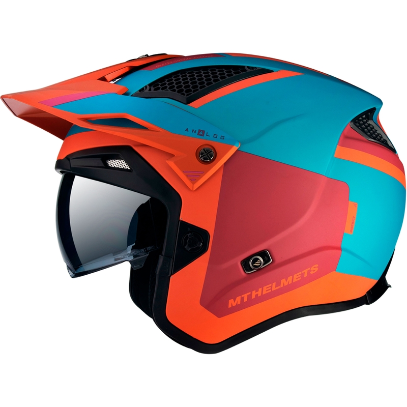 Casco de moto MT District SV Analog D24 open trials rojo-azul-naranja