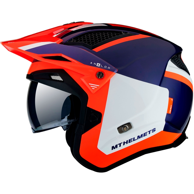 Casco de moto MT District SV Analog D5 azul-blanco-fluo-naranja open trial