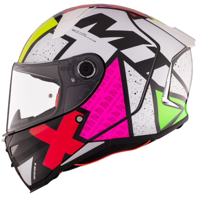 Casco integral de moto MT REVENGE 2 S Light CO blanco-rosado-amarillo brillante