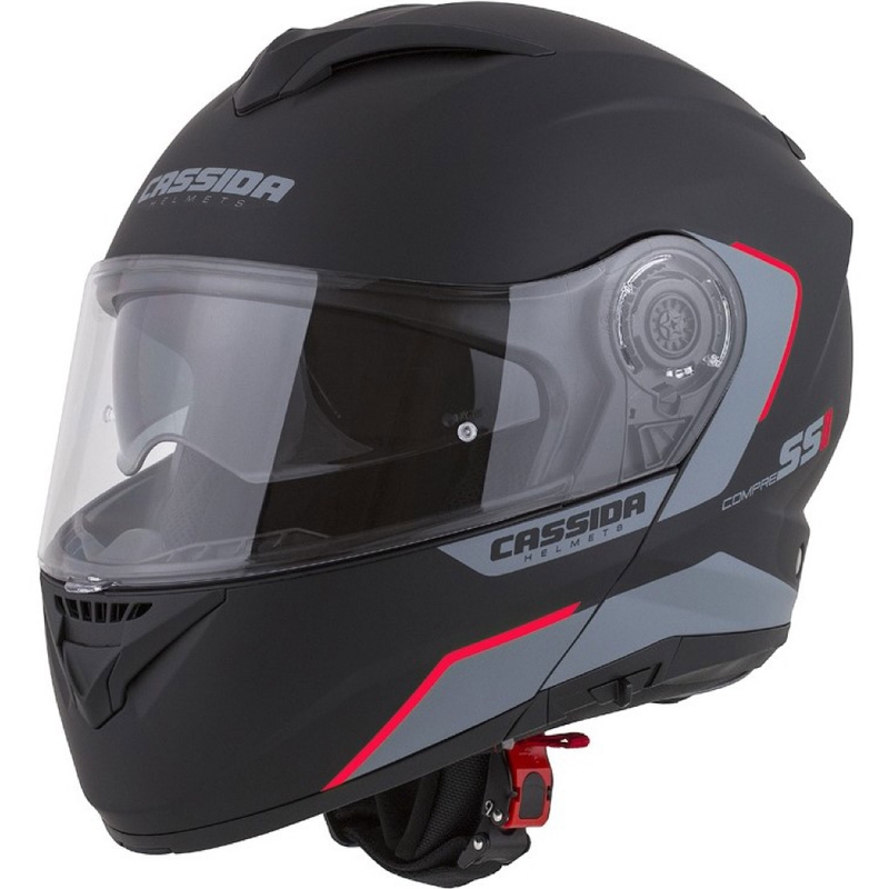 Casco de moto Cassida Compress 2.0 Refraction negro-gris-rojo abatible