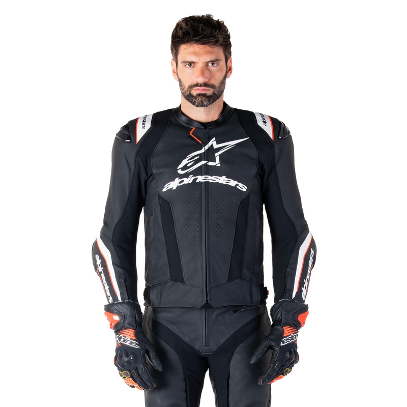 Chaqueta de moto de cuero Alpinestars Missile 3 Ignition negro-blanco