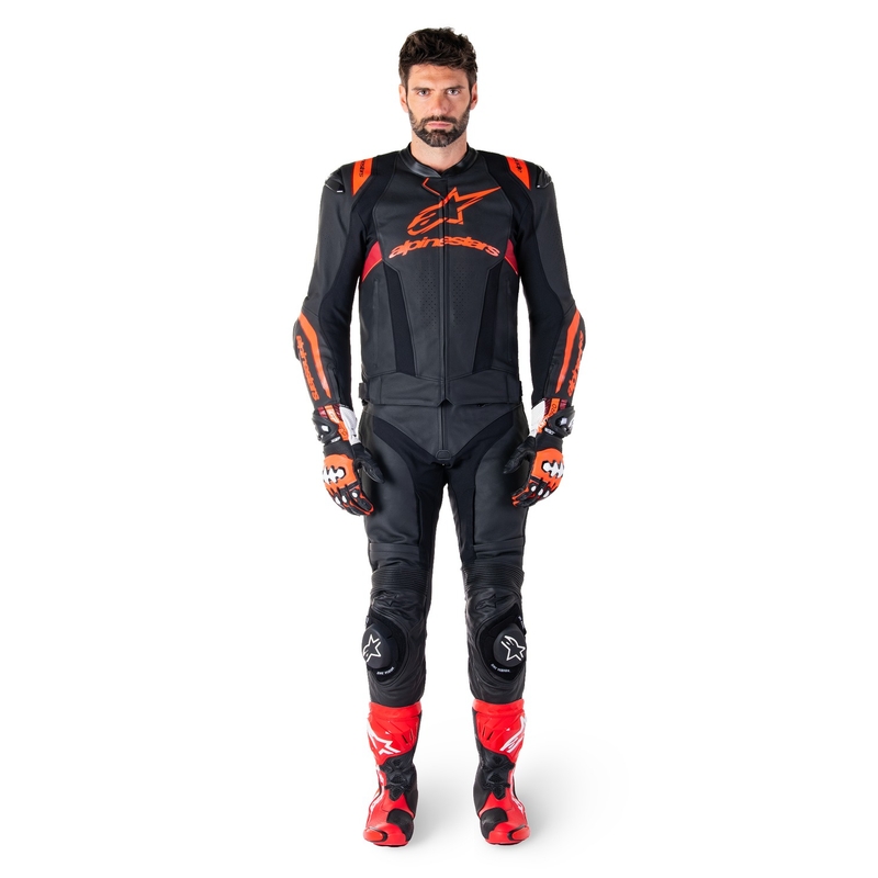 Chaqueta de moto de cuero Alpinestars Missile 3 Ignition negro-rojo fluo-rojo oscuro