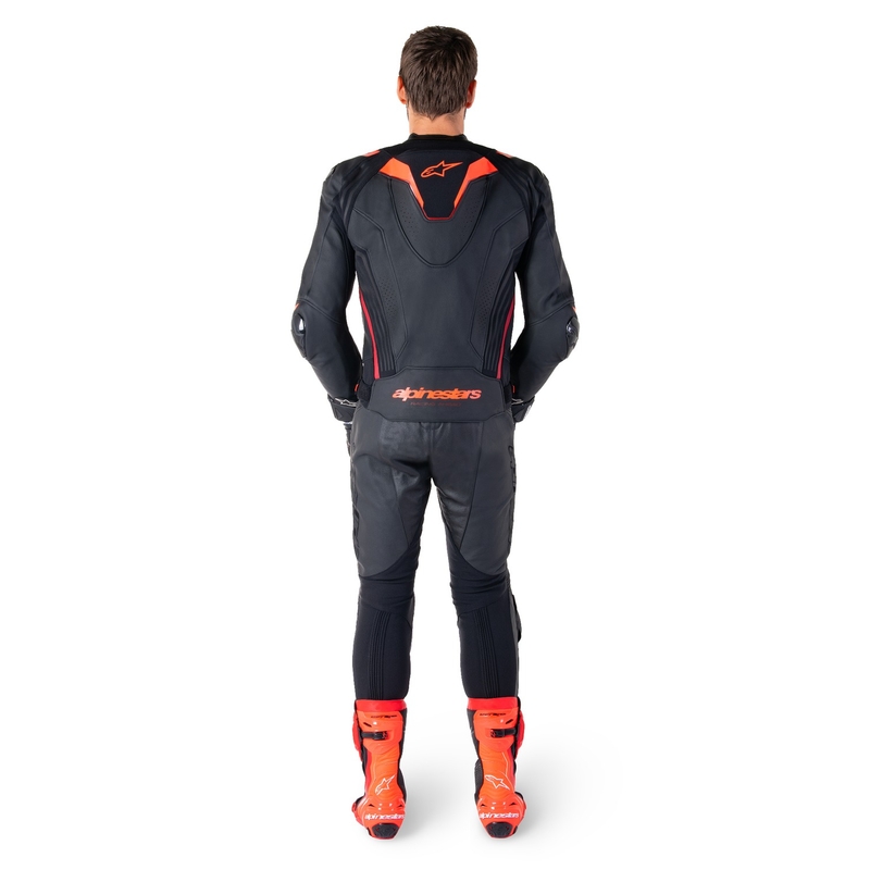 Chaqueta de moto de cuero Alpinestars Missile 3 Ignition negro-rojo fluo-rojo oscuro