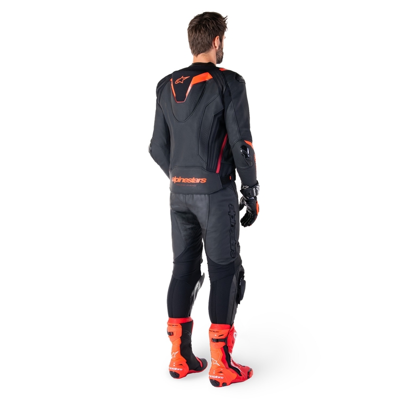Chaqueta de moto de cuero Alpinestars Missile 3 Ignition negro-rojo fluo-rojo oscuro