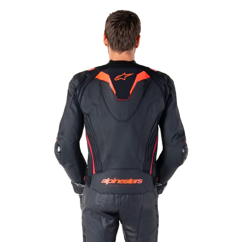 Chaqueta de moto de cuero Alpinestars Missile 3 Ignition negro-rojo fluo-rojo oscuro