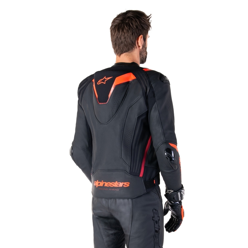 Chaqueta de moto de cuero Alpinestars Missile 3 Ignition negro-rojo fluo-rojo oscuro