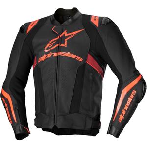 Chaqueta de moto de cuero Alpinestars Missile 3 Ignition negro-rojo fluo-rojo oscuro