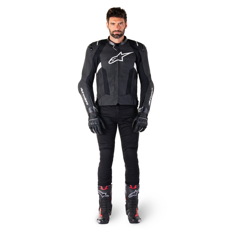 Chaqueta de moto de cuero Alpinestars Missile 3 negro-blanco