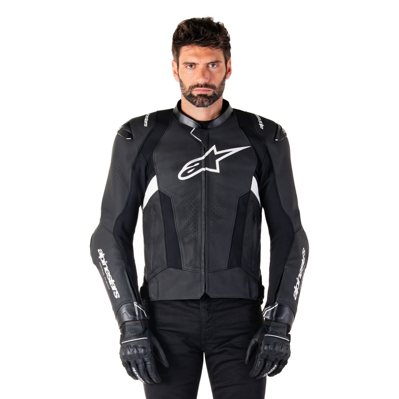 Chaqueta de moto de cuero Alpinestars Missile 3 negro-blanco