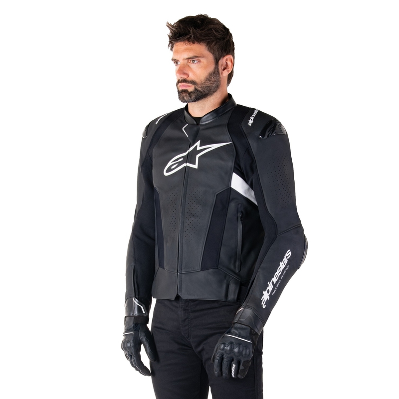 Chaqueta de moto de cuero Alpinestars Missile 3 negro-blanco
