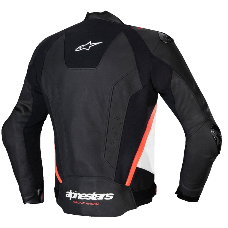 Chaqueta de moto de cuero Alpinestars Missile 3 negro-blanco-rojo fluo