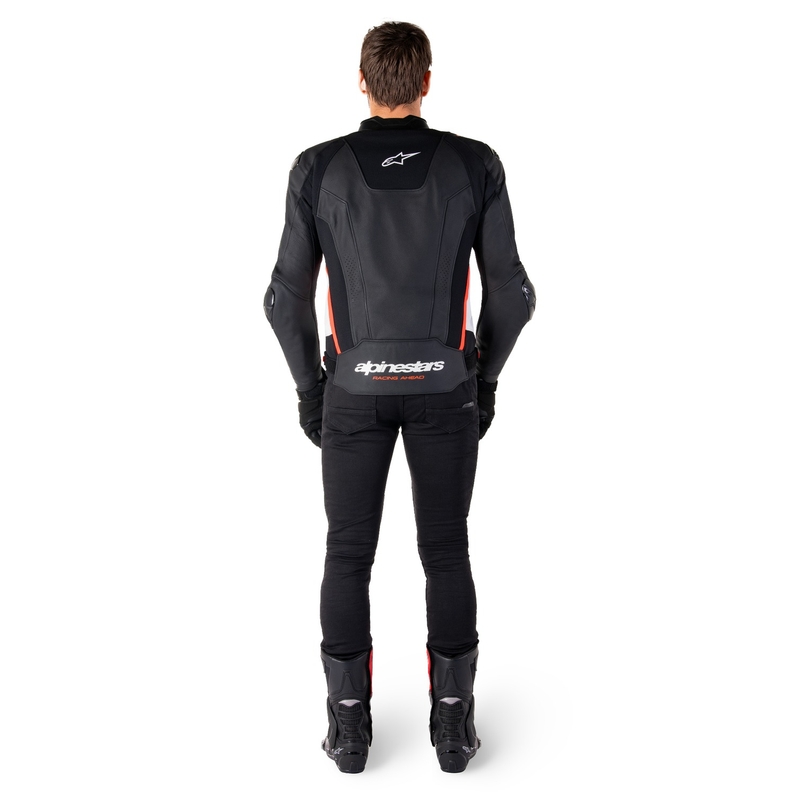 Chaqueta de moto de cuero Alpinestars Missile 3 negro-blanco-rojo fluo