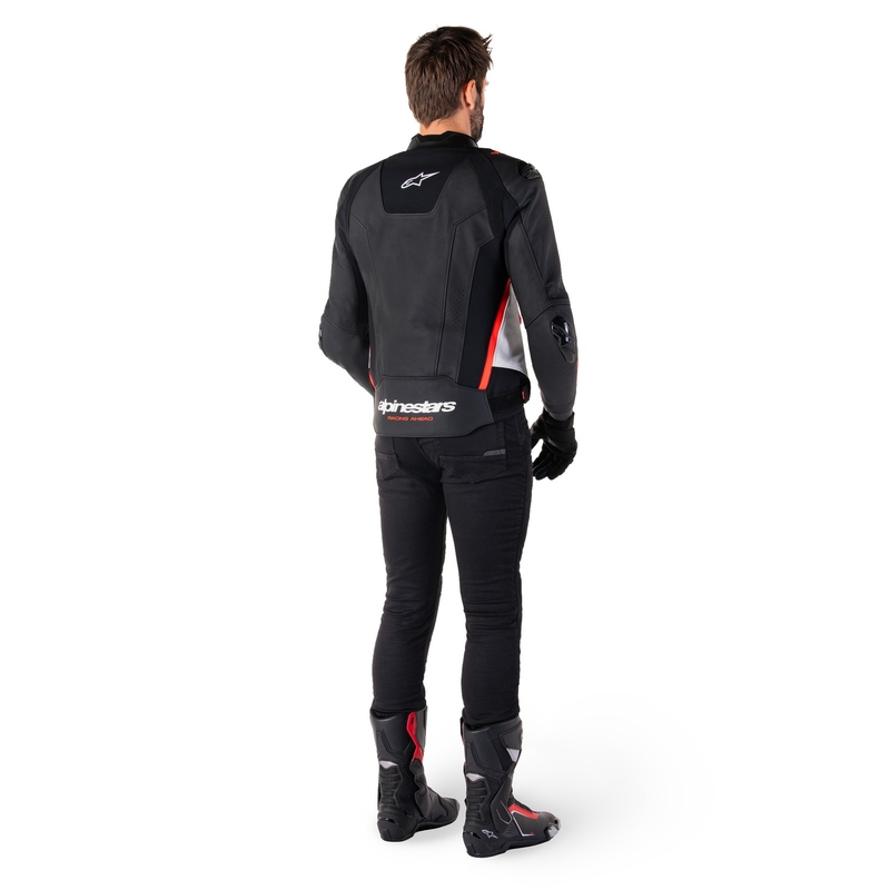 Chaqueta de moto de cuero Alpinestars Missile 3 negro-blanco-rojo fluo