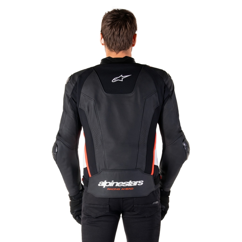 Chaqueta de moto de cuero Alpinestars Missile 3 negro-blanco-rojo fluo