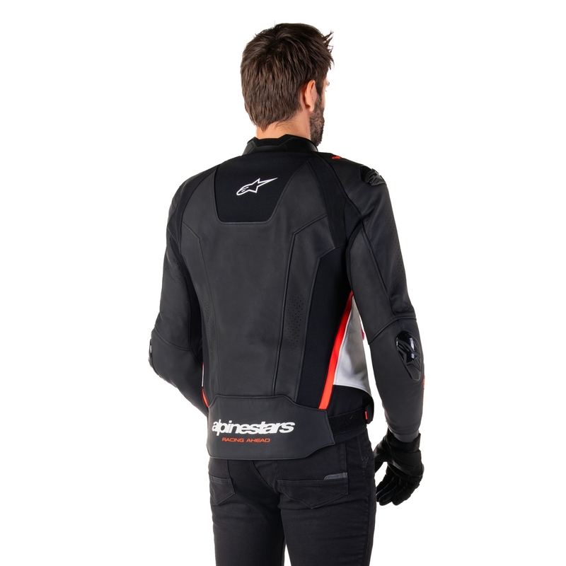 Chaqueta de moto de cuero Alpinestars Missile 3 negro-blanco-rojo fluo
