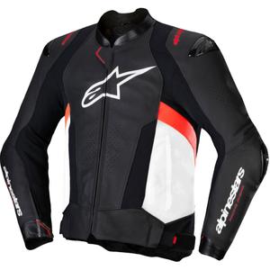 Chaqueta de moto de cuero Alpinestars Missile 3 negro-blanco-rojo fluo