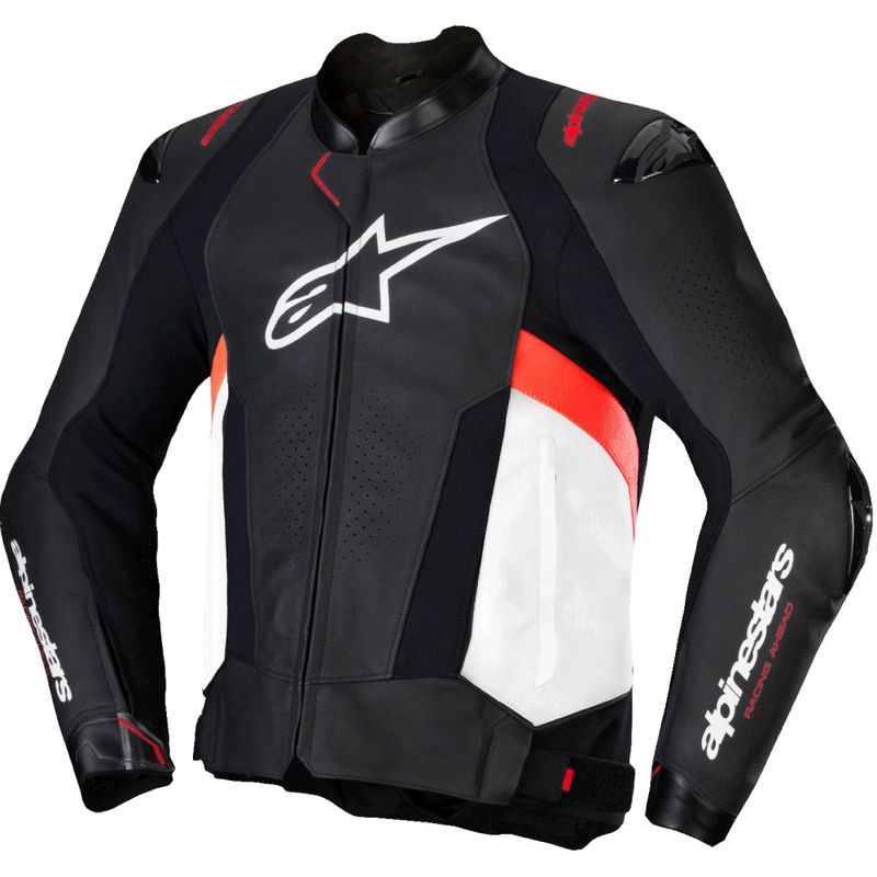Chaqueta de moto de cuero Alpinestars Missile 3 negro-blanco-rojo fluo