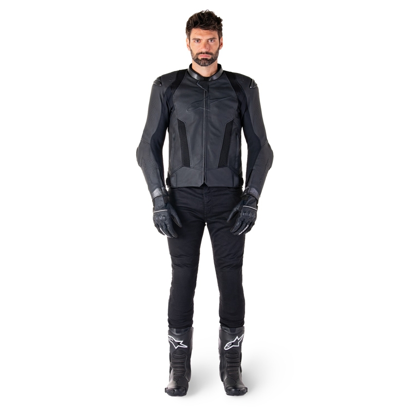 Chaqueta de moto de cuero Alpinestars Missile 3 Airflow negro-negro