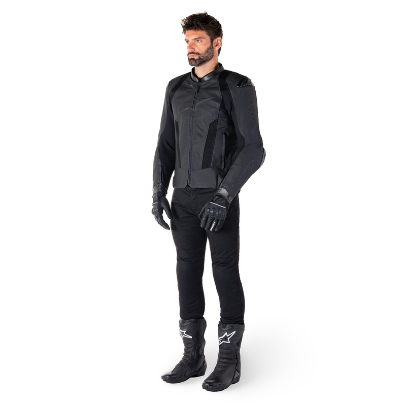 Chaqueta de moto de cuero Alpinestars Missile 3 Airflow negro-negro