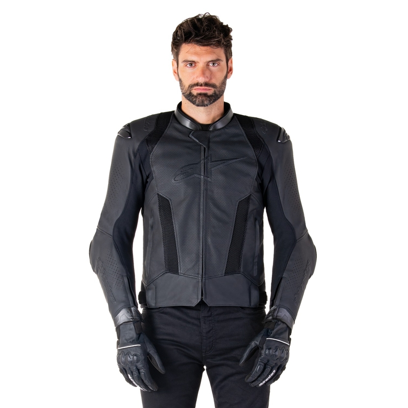Chaqueta de moto de cuero Alpinestars Missile 3 Airflow negro-negro