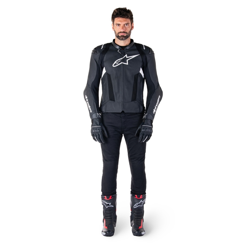 Chaqueta de moto de cuero Alpinestars Missile 3 Airflow negro-blanco