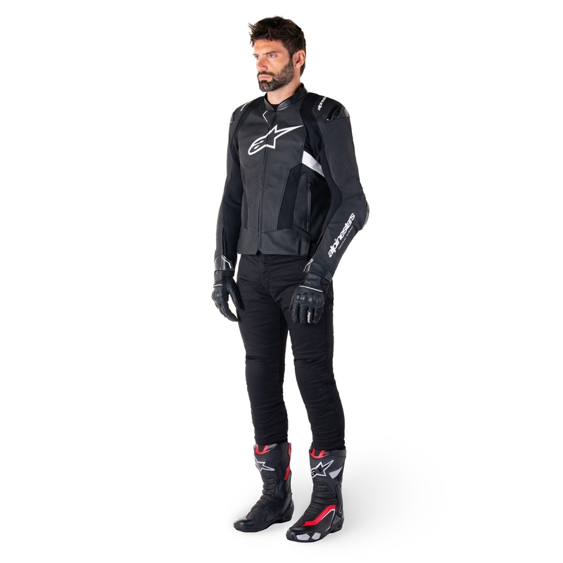 Chaqueta de moto de cuero Alpinestars Missile 3 Airflow negro-blanco