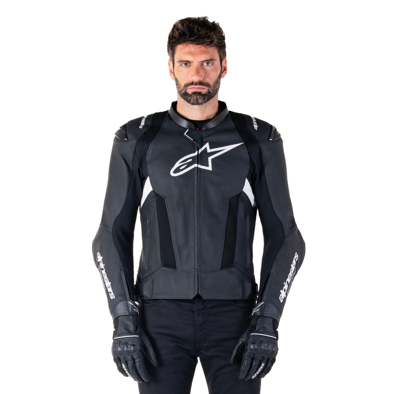 Chaqueta de moto de cuero Alpinestars Missile 3 Airflow negro-blanco