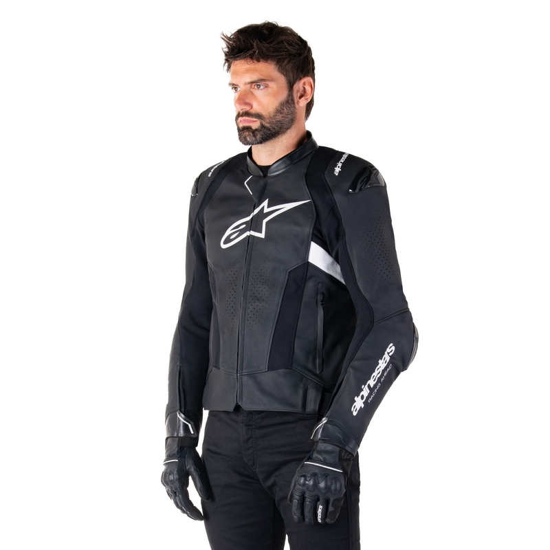 Chaqueta de moto de cuero Alpinestars Missile 3 Airflow negro-blanco