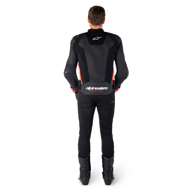 Chaqueta de moto de cuero Alpinestars Missile 3 Airflow negro-blanco-rojo fluo