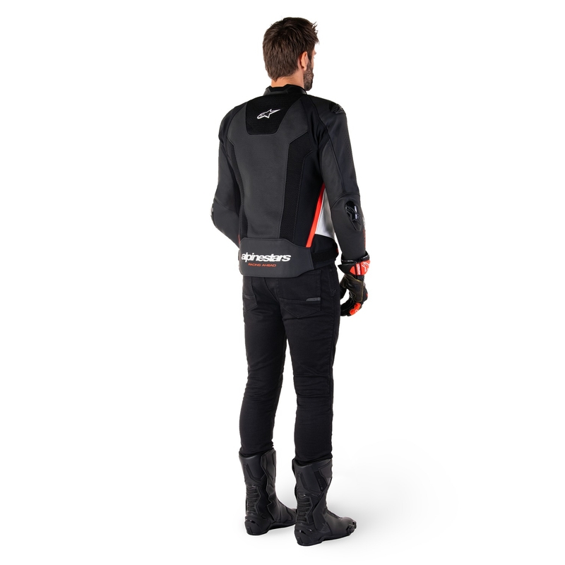 Chaqueta de moto de cuero Alpinestars Missile 3 Airflow negro-blanco-rojo fluo