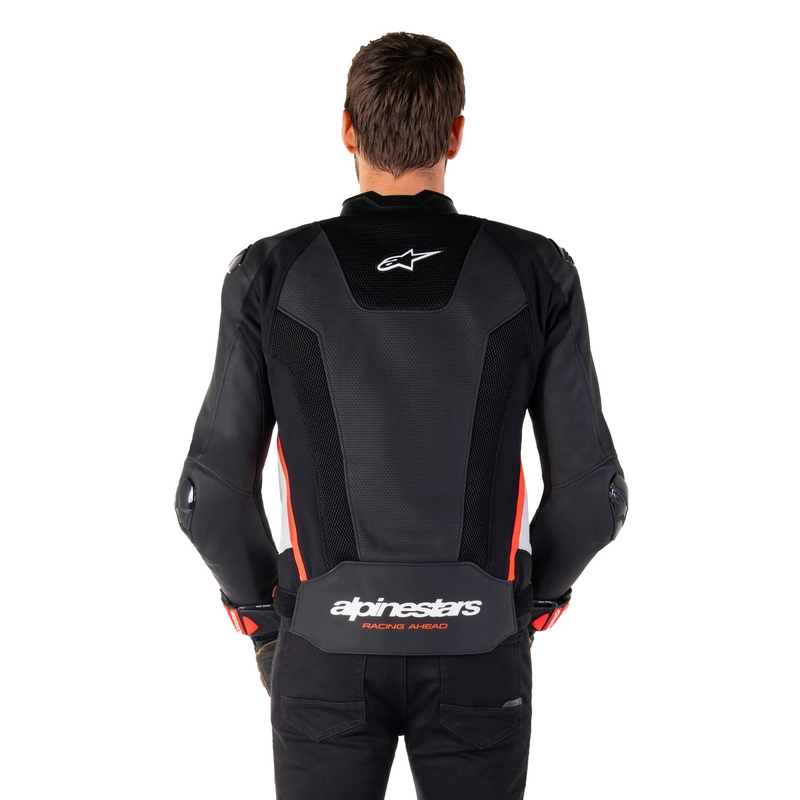 Chaqueta de moto de cuero Alpinestars Missile 3 Airflow negro-blanco-rojo fluo