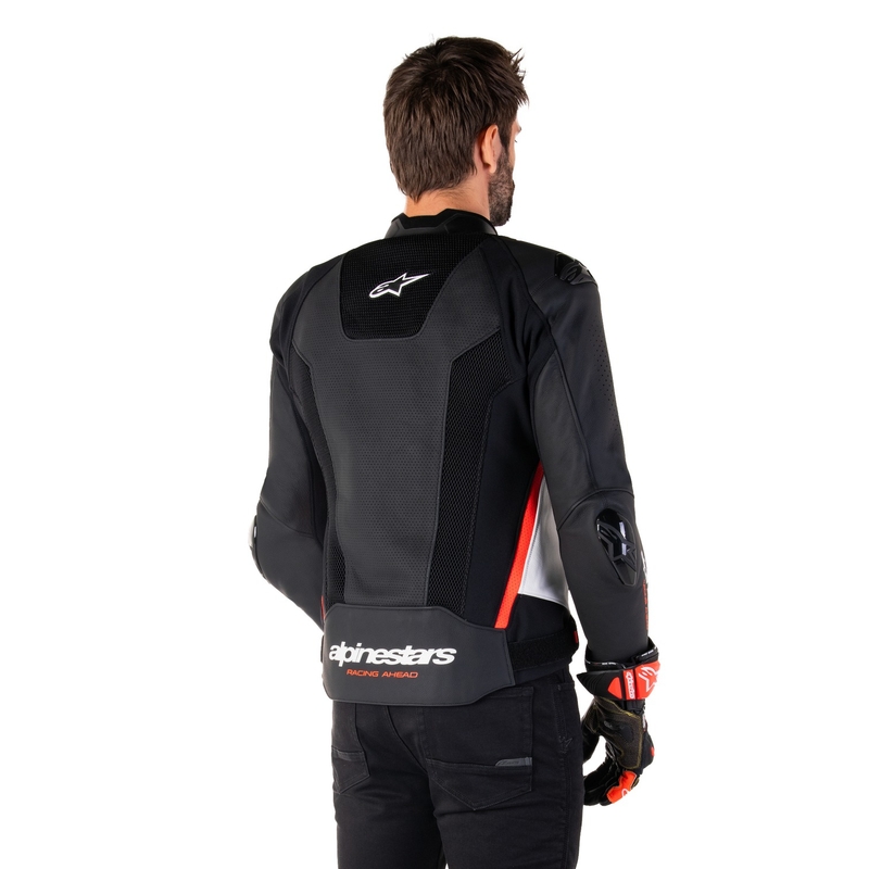 Chaqueta de moto de cuero Alpinestars Missile 3 Airflow negro-blanco-rojo fluo