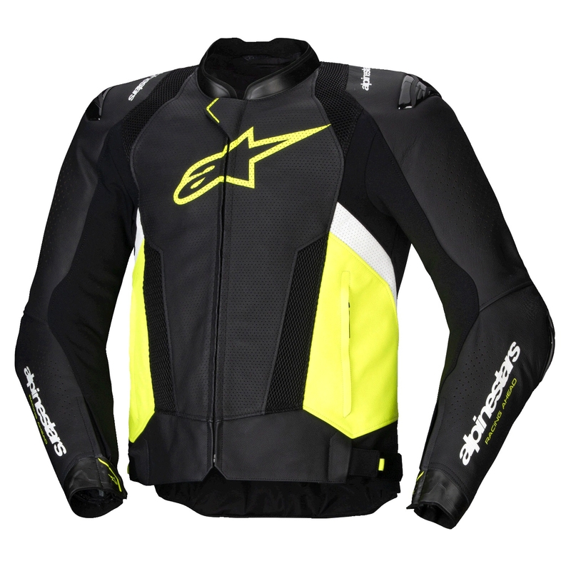 Chaqueta de moto de cuero Alpinestars Missile 3 Airflow negro-amarillo fluo-blanco