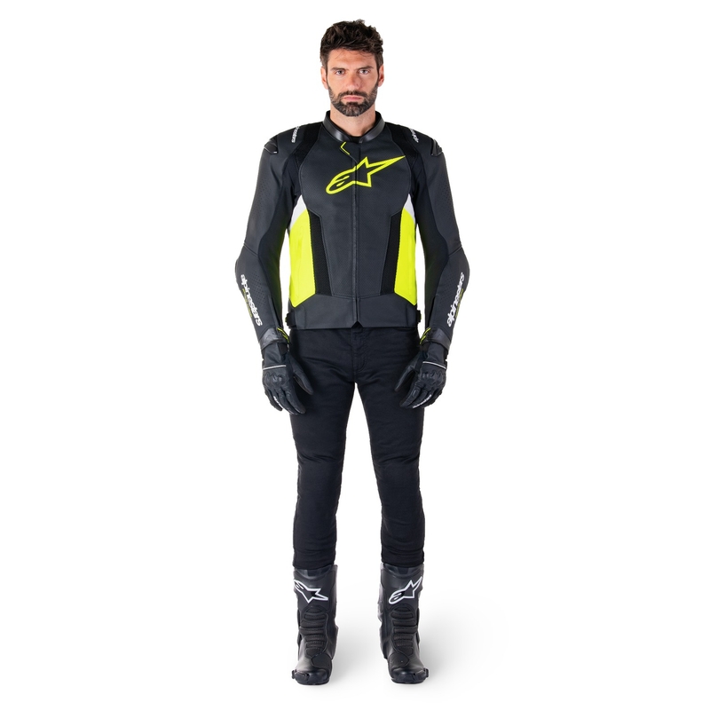 Chaqueta de moto de cuero Alpinestars Missile 3 Airflow negro-amarillo fluo-blanco