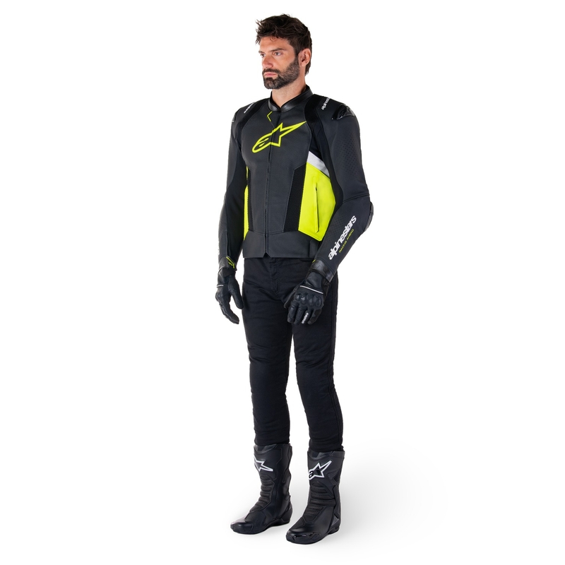 Chaqueta de moto de cuero Alpinestars Missile 3 Airflow negro-amarillo fluo-blanco