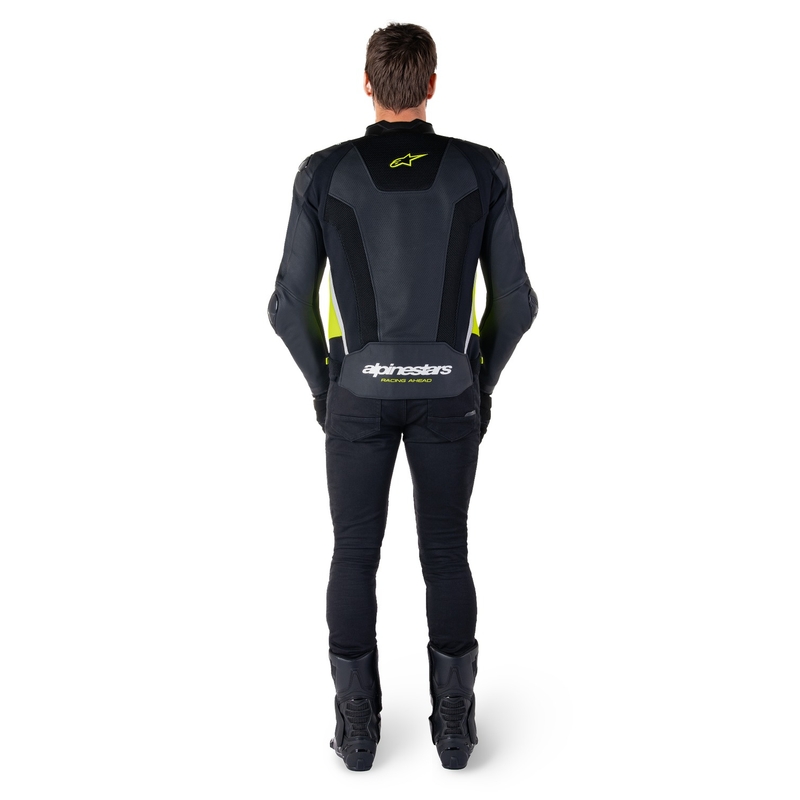 Chaqueta de moto de cuero Alpinestars Missile 3 Airflow negro-amarillo fluo-blanco