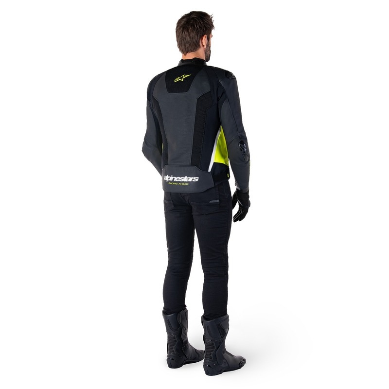 Chaqueta de moto de cuero Alpinestars Missile 3 Airflow negro-amarillo fluo-blanco