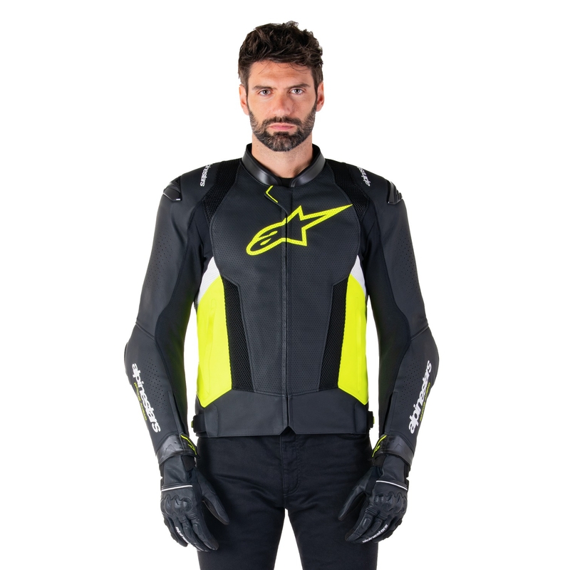 Chaqueta de moto de cuero Alpinestars Missile 3 Airflow negro-amarillo fluo-blanco