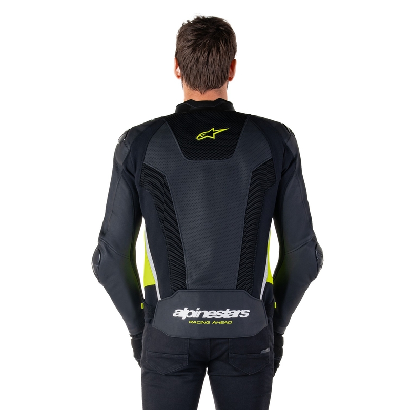 Chaqueta de moto de cuero Alpinestars Missile 3 Airflow negro-amarillo fluo-blanco