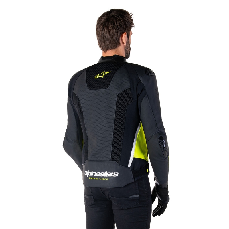 Chaqueta de moto de cuero Alpinestars Missile 3 Airflow negro-amarillo fluo-blanco