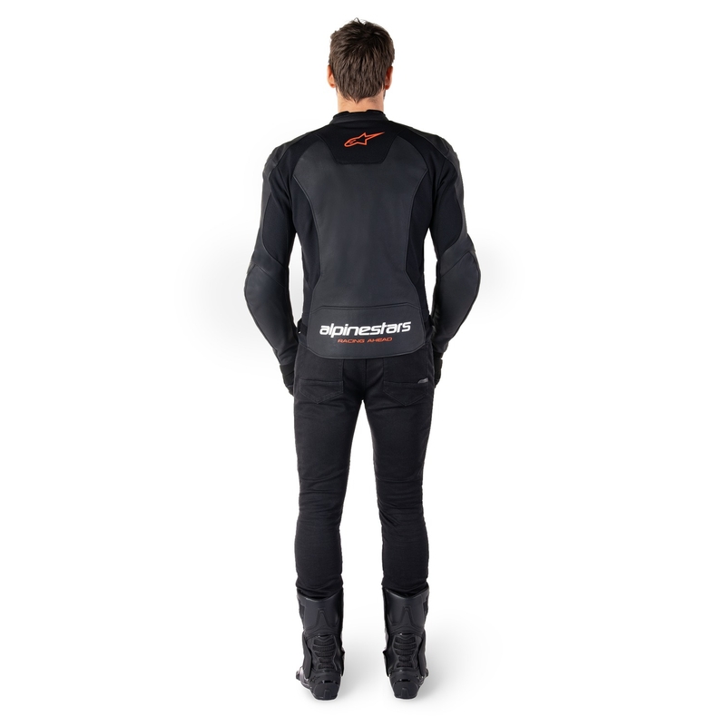 Chaqueta de moto de cuero Alpinestars Faster 3 negro-rojo fluo