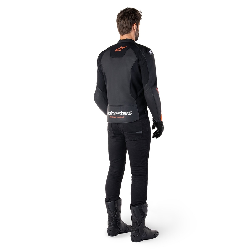 Chaqueta de moto de cuero Alpinestars Faster 3 negro-rojo fluo