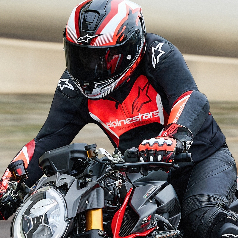 Chaqueta de moto de cuero Alpinestars Faster 3 negro-rojo fluo