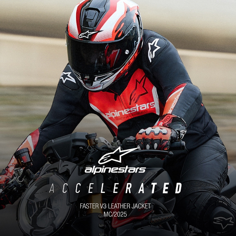 Chaqueta de moto de cuero Alpinestars Faster 3 negro-rojo fluo